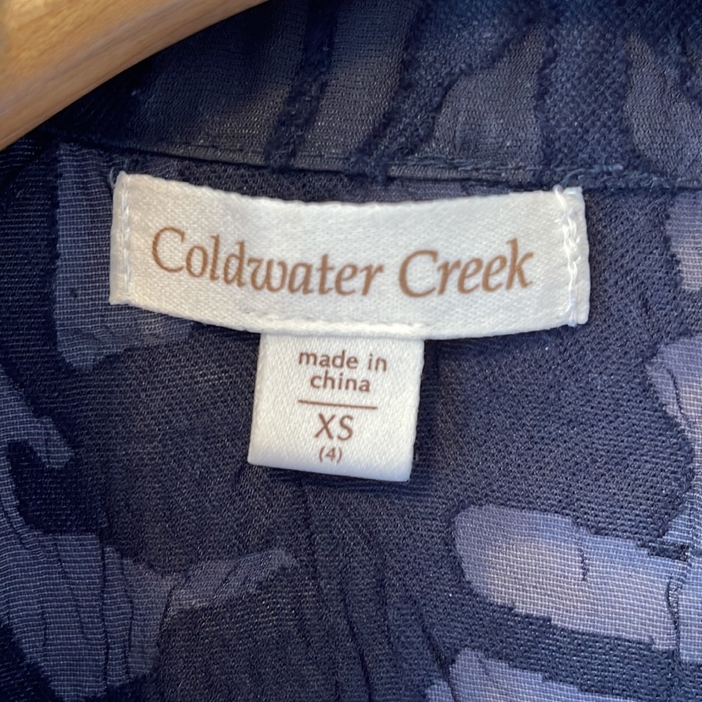 Coldwater Creek Navy Blue Button Down Collared Patterned Blouse - Picture 3 of 6